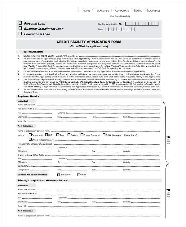 generic credit facility application form