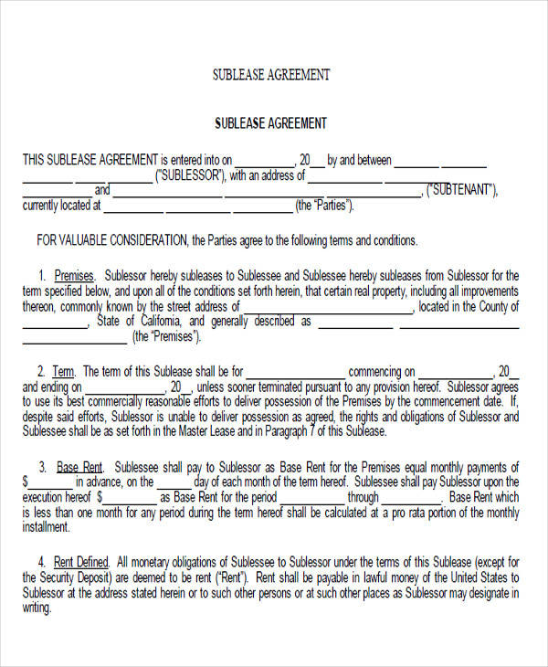 generic sublease agreement form1