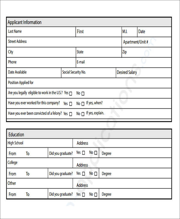 genric job application notice form