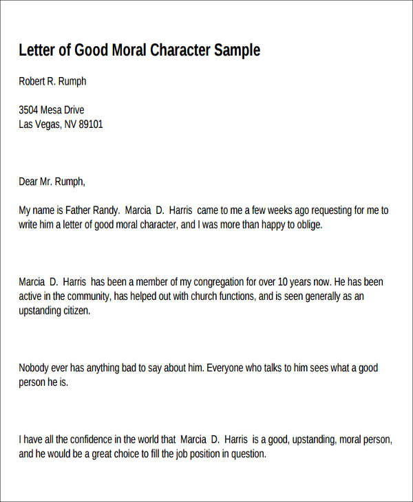 Sample Letter Of Good Character For Your Needs Letter Templates
