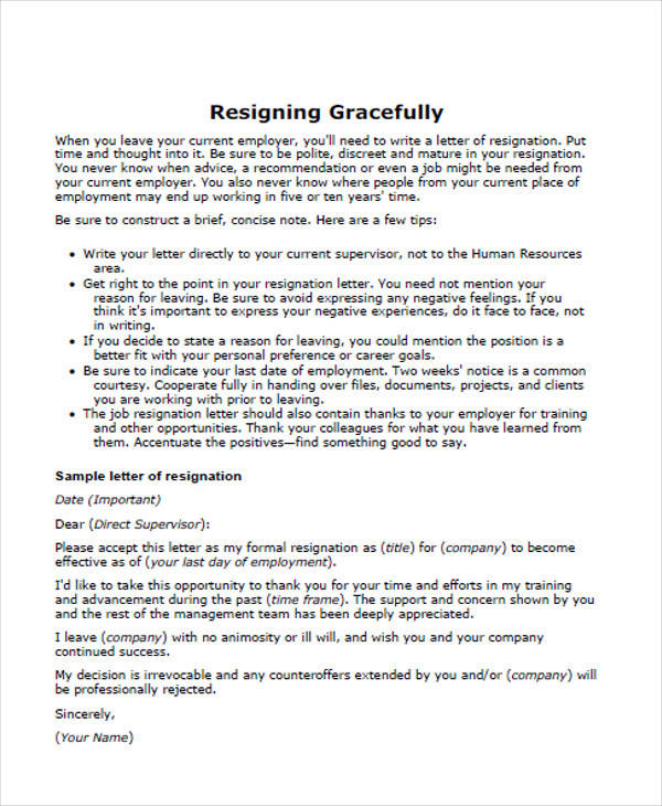 graceful resignation letter