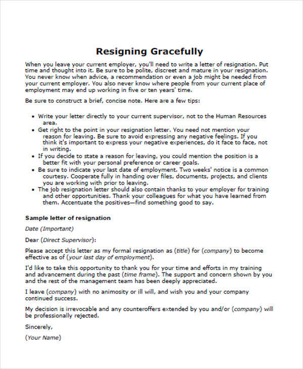 FREE 38 Resignation Letters Samples Templates In PDF