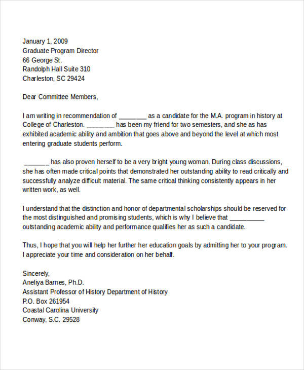 Free 12 Graduate School Recommendation Letter Templates In Ms Word Pdf