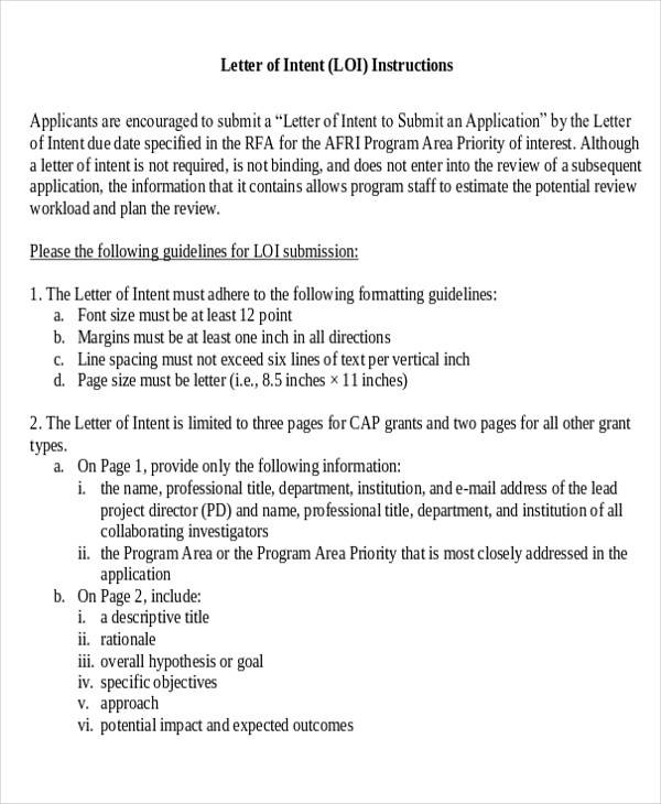 Sample Letter Of Intent Grant Writing