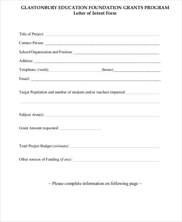 grant program letter of intent form