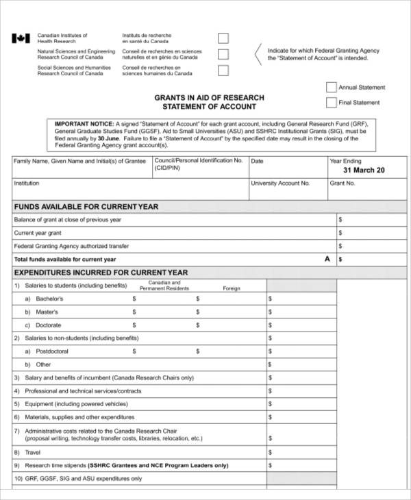 grants research statement of account form