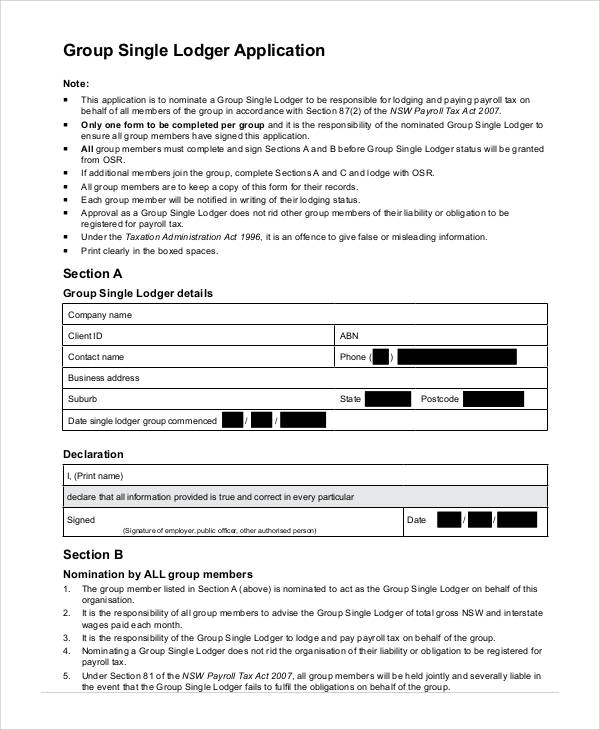 group single lodger application form