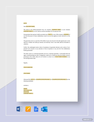 guarantee letter of account template