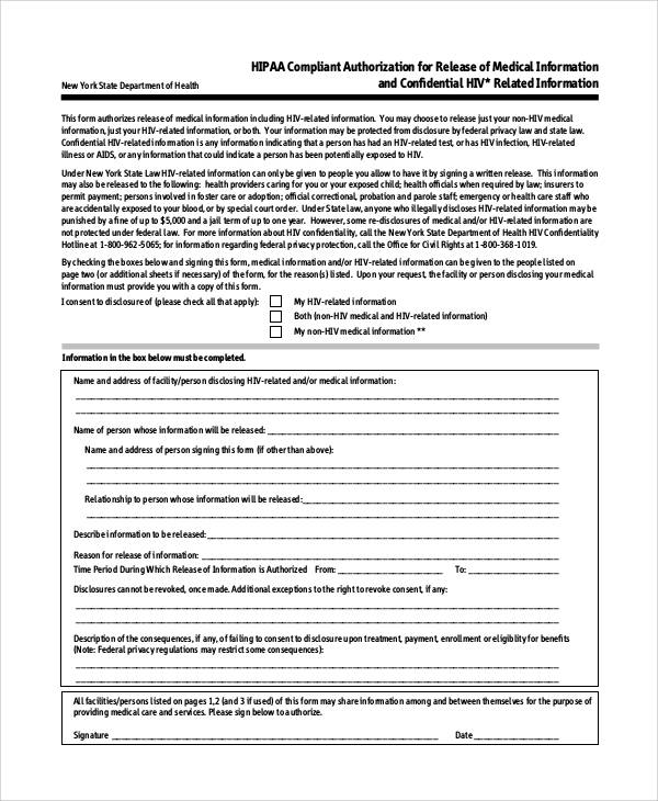 hipaa authorization release form