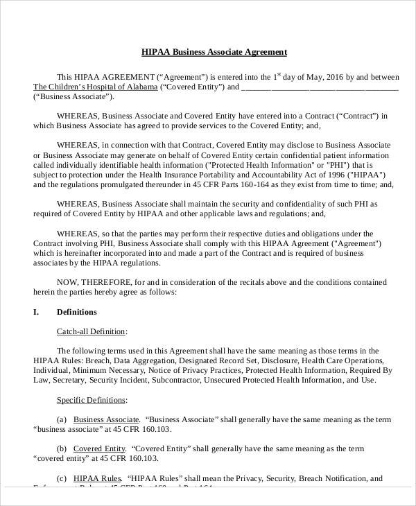 hipaa business agreement form