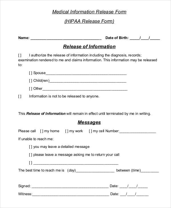 Mental Release Information Of Template Health Form