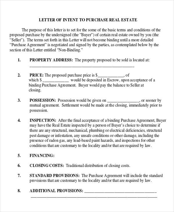 home purchase letter of intent