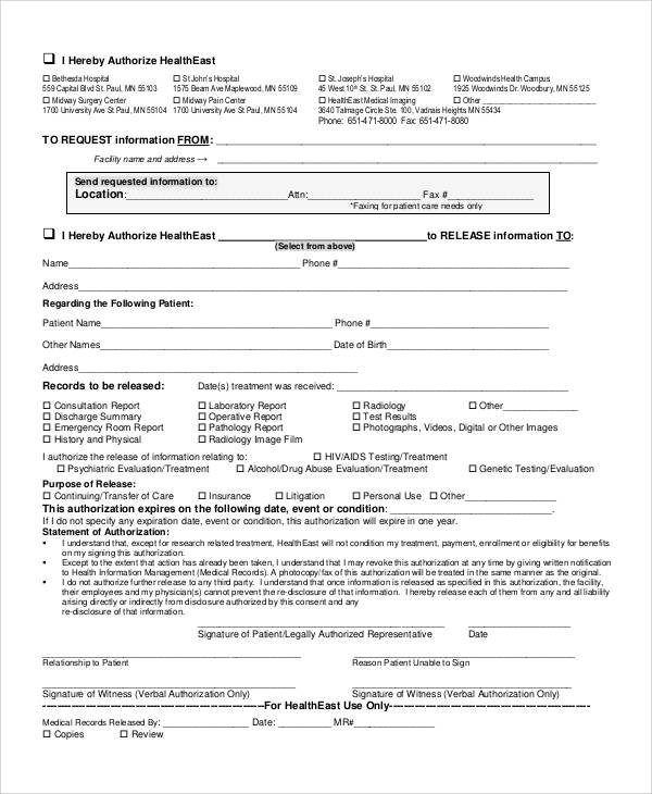 hospital records release form