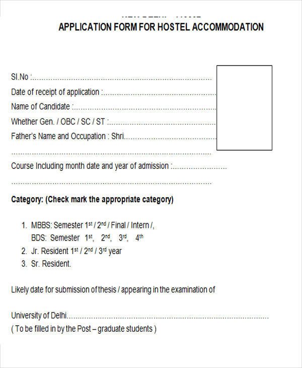 hostel accommodation application form