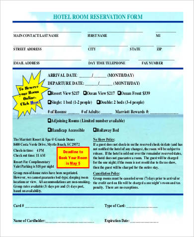 hotel room reservation form