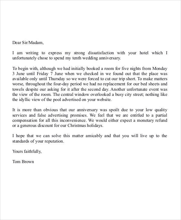 hotel service complaint letter1