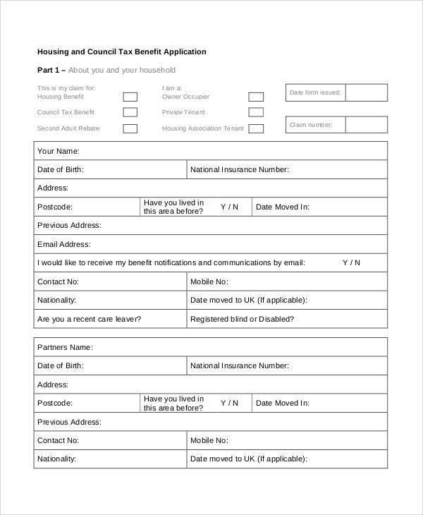 house benefit application form