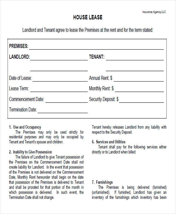 house lease agreement form