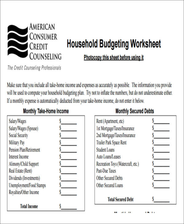 household budget form