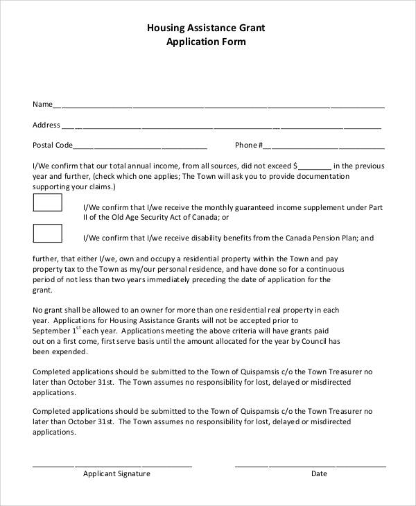 housing assistance grant application form