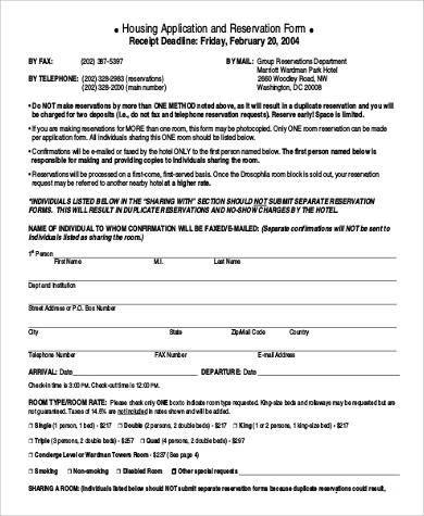 housing reservation application form