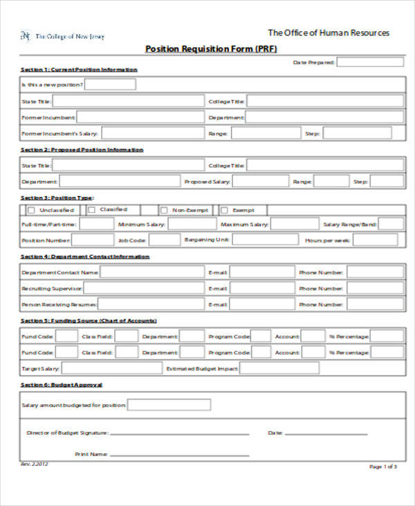 human resources job requisition form
