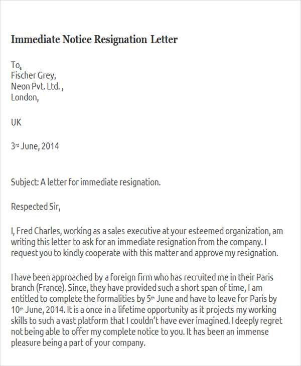 immediate notice resignation letter1