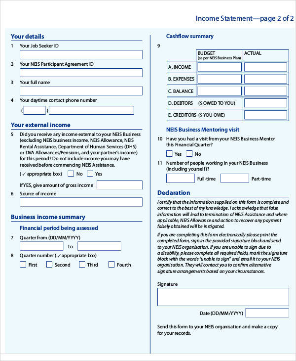 income tax statement form