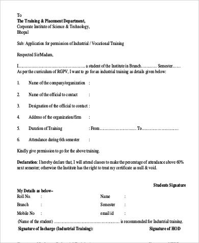 sample of application letter for industrial training attachment