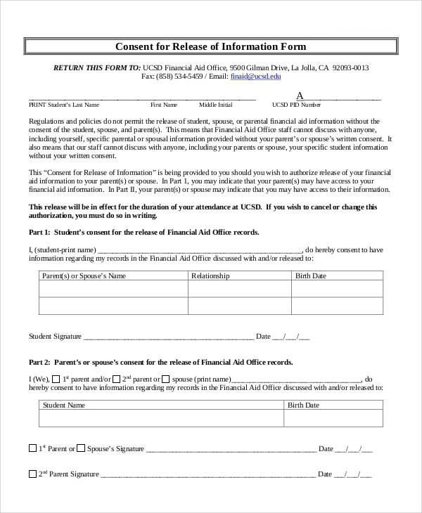 information consent release form