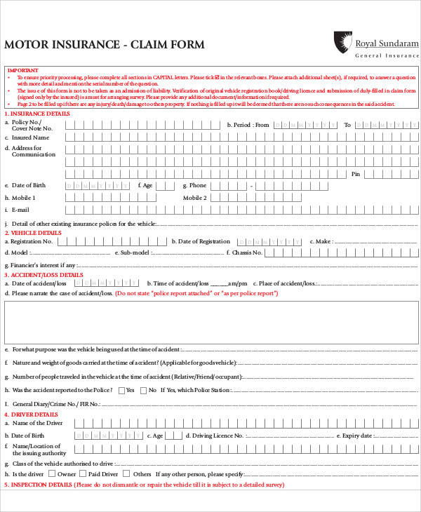 insurance car claim form