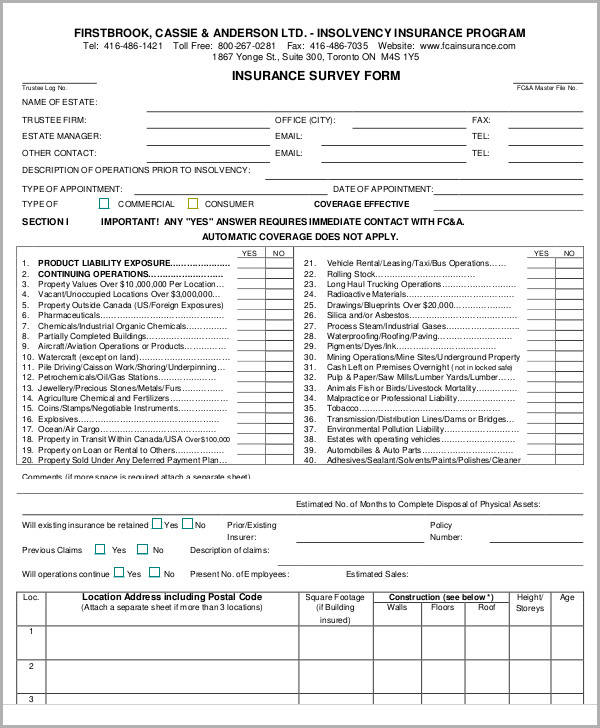 insurance company survey form
