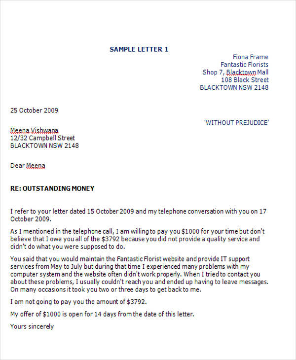 Legla Letter Sample Without Prejudice - Letter To ...