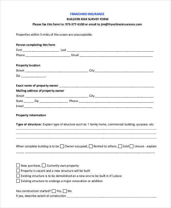 insurance risk survey form