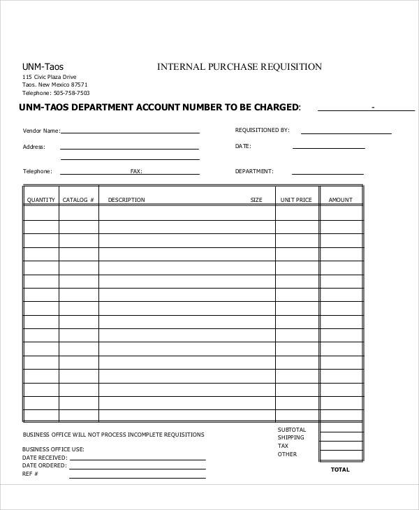 internal purchase requisition form