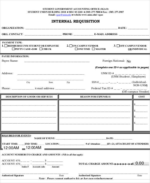 internal requisition form sample