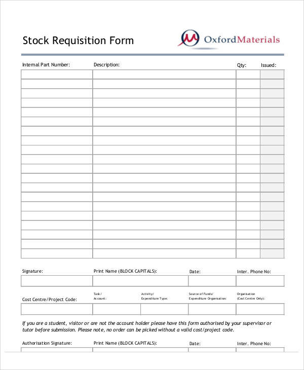 internal stock requisition form