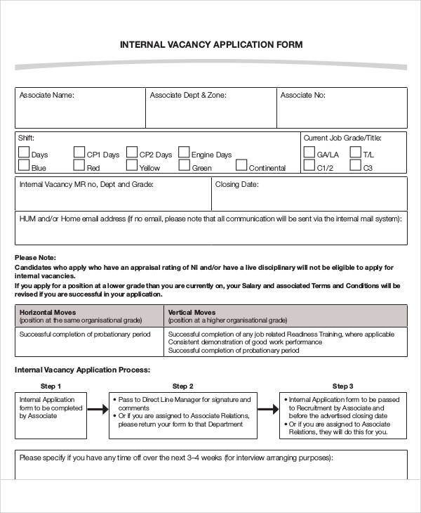 internal vacancy application form