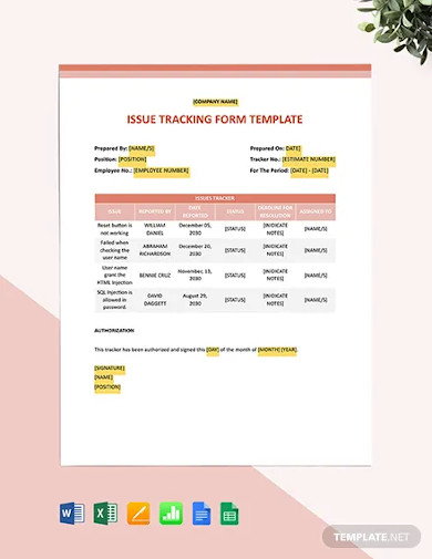 issue tracking form template