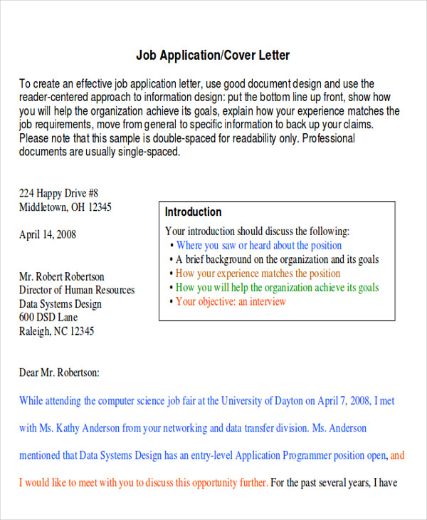 job apply application letter