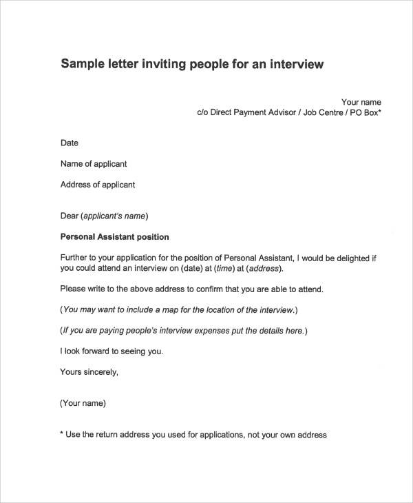 job interview invitation letter