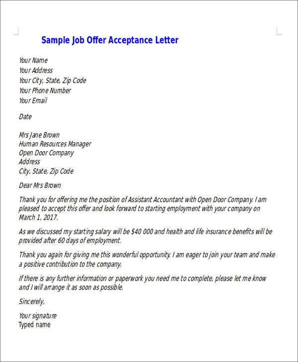 FREE 14+ Job Acceptance Letter Templates in PDF | MS Word