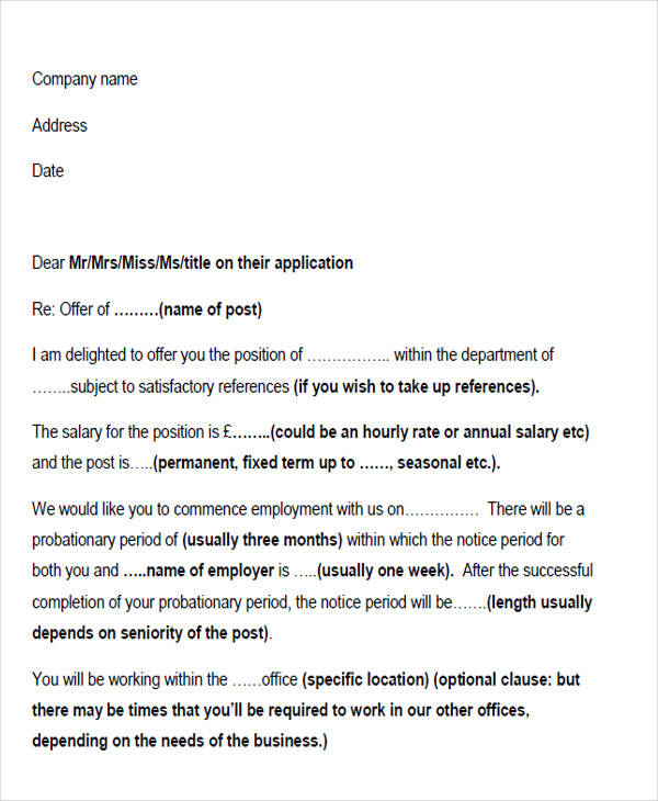 job offer demand letter