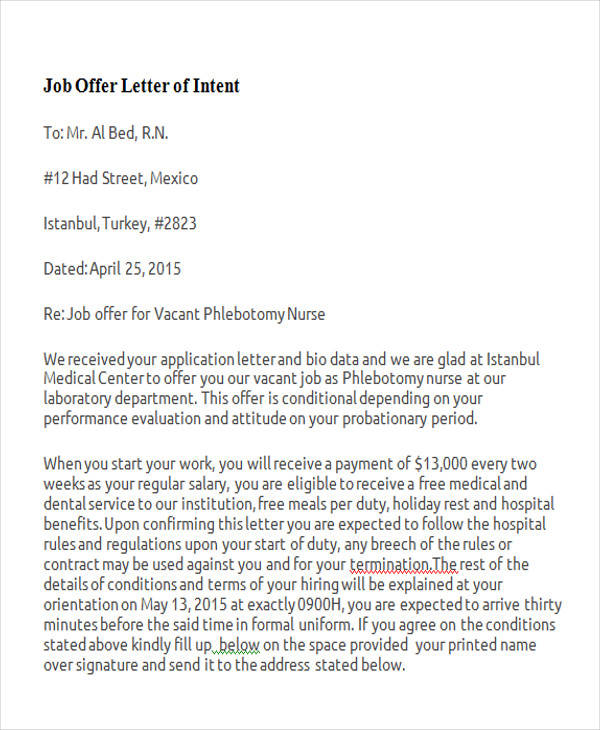 job offer letter of intent