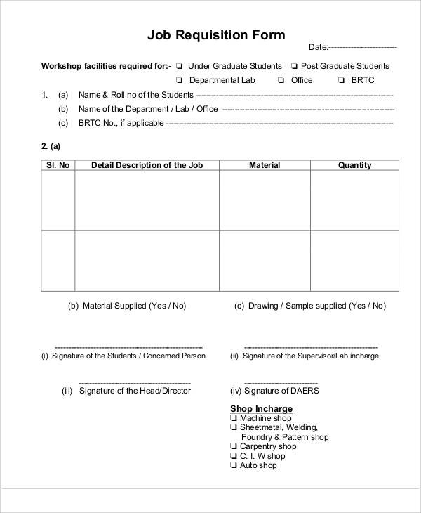 job requisition form sample
