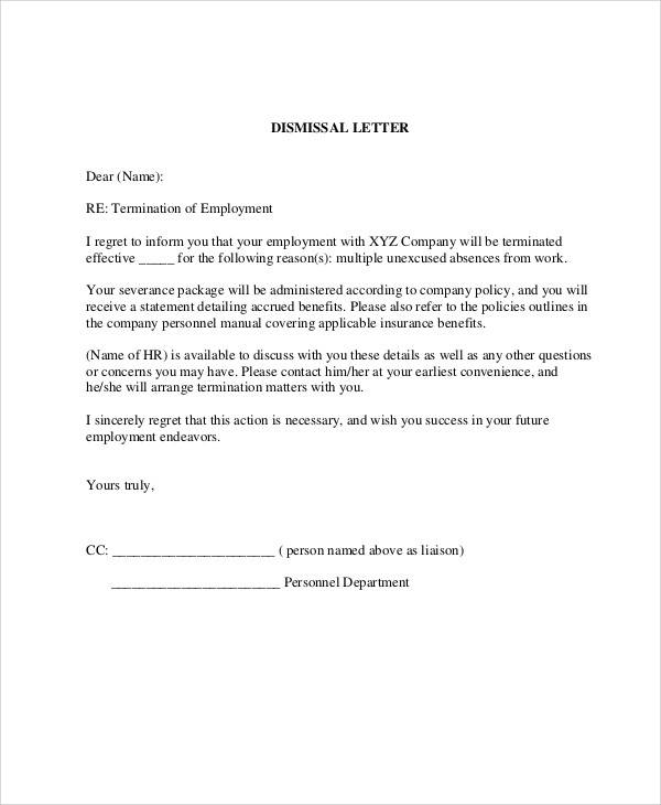 job termination employment letter 