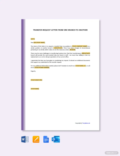 job transfer to another branch request letter template