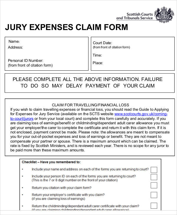 jury service expenses claim form