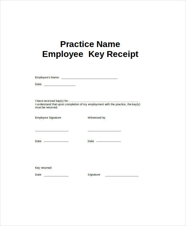 Printable Key Receipt Acknowledgement Form Printable Word Searches