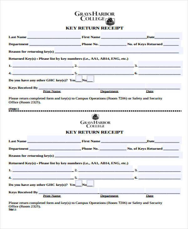 key return receipt form1